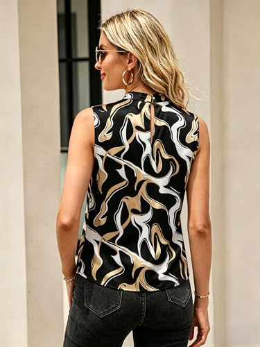 Image of Funlingo Women's Silk Satin Tank Tops Mock Neck Camisole Dressy Sleeveless Blouse Business Casual Pleated Summer Shirts 2026