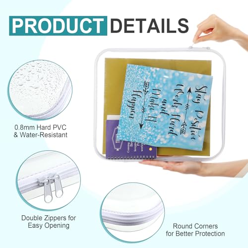 Image of Hoolerry 4 Pcs Hard Clear Zipper Case Makeup Bags Plastic Zipper Pouch Transparent Storage Box Containers for Cosmetics, Snacks, Building Blocks, Puzzles(Clear,13.8 x 11.8 x 2 in,White)