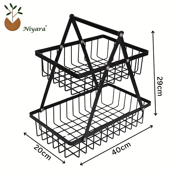 Image of Niyara Iron Metal Heavy Duty Stand Multistorage /Multipurpose Standing Rack, Bathroom Countertop Storage Shelf Cosmetic Organizer Holder Kitchen Spice Rack (V shape fruit basket)