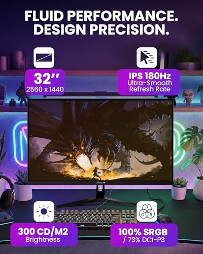 Image of Arozzi Gaming Monitor Nova 32 inch IPS 180Hz - Computer Monitor QHD 1440p - Adaptive Sync, HDR10 & Flicker Free Display - 100% sRGB Color Accuracy - PC & Console Ready - Black