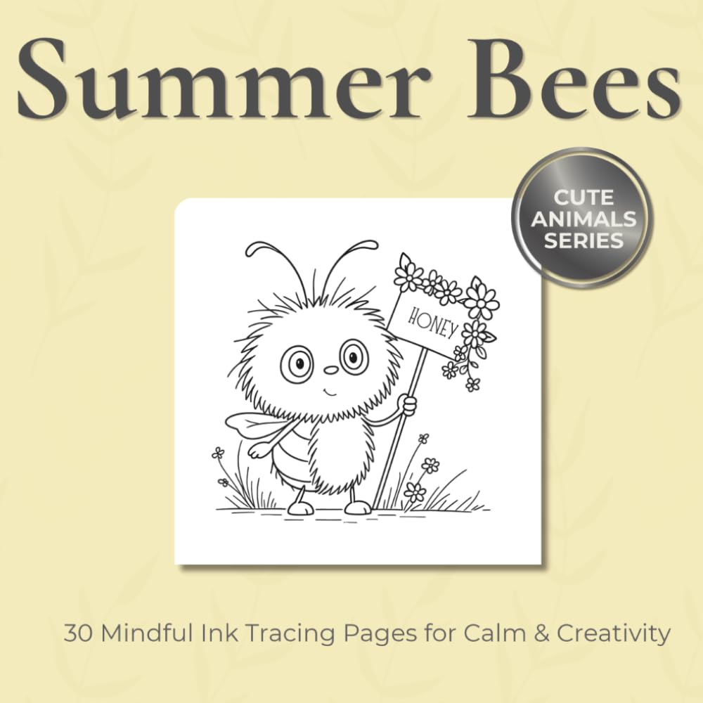 Summer Bees - Ink Tracing Book: Mindful tracing activity to relax and unwind. 30 cute images to trace with ink (Mindful Ink Tracing - Summer Series)