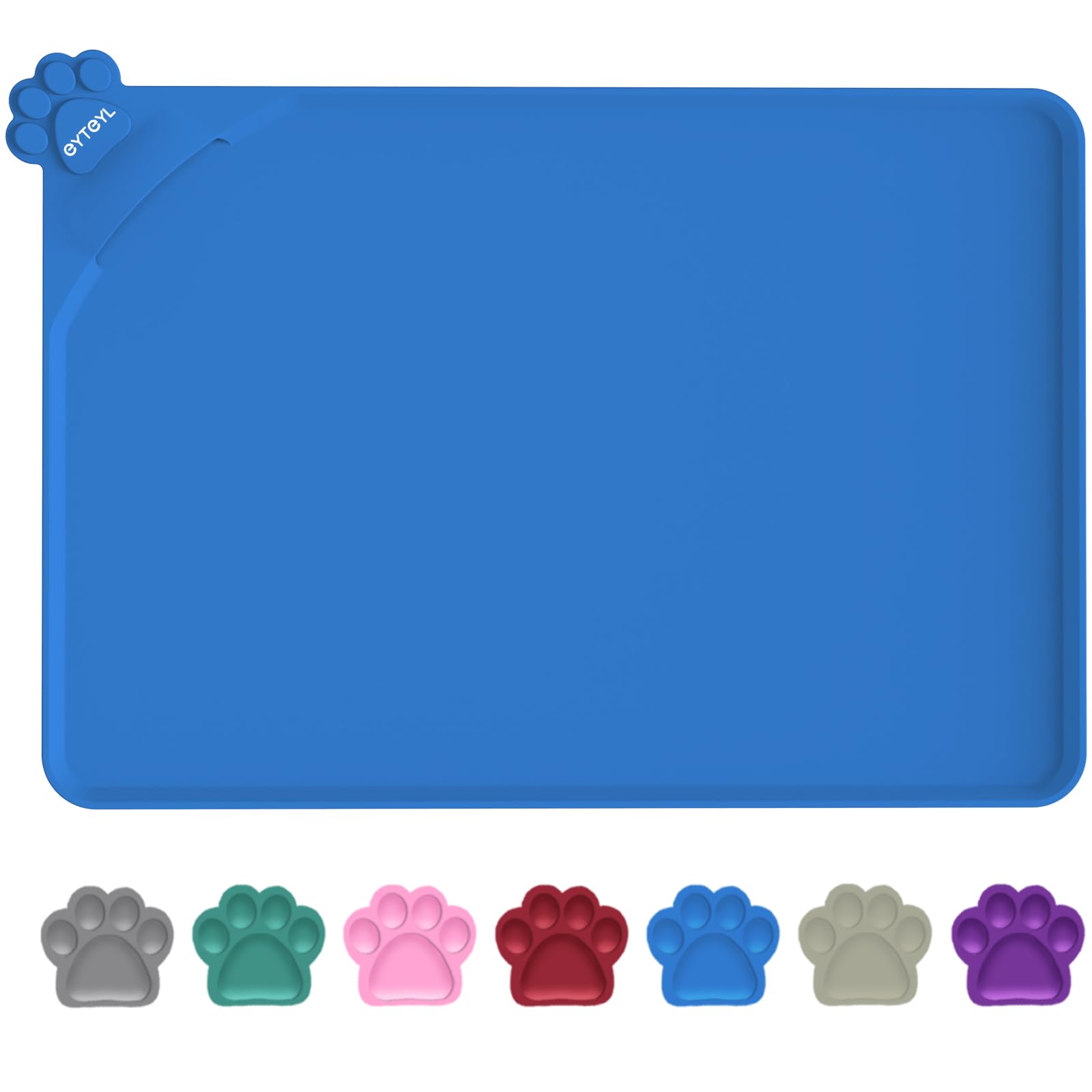 Waterproof Dog Feeding Mats with High Lips 55 x 38cm, Silicone Pet Mat, Non-Slip Dog Cat Food Water Mat for FloorProtection, Spill-Proof(BLUE) โ image 1