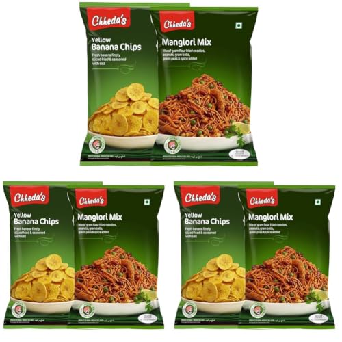 Image of Chheda's - Yellow Banana Chips (350Gm) and Manglori Mix (300 Gm) | Banana Wafers | Indian Namkeen | Tasty Snacks | Ready to Eat - Combo Pack (Pack of 3)