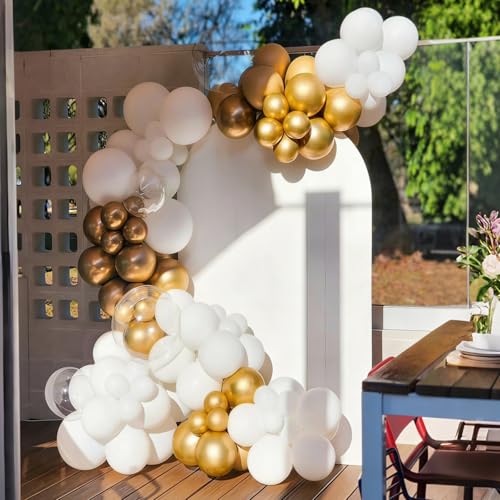 Image of White and Gold Balloons Garland Arch Kit, White and Gold Confetti Latex Balloons for Graduation, Wedding, Baby Shower, Engagement, Birthday Party Decorations
