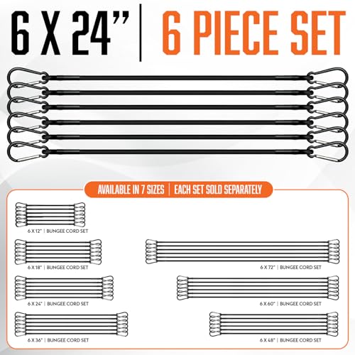 Image of 24 Inch Bungee Cords with Carabiner Hooks - 6Pcs Heavy Duty Outdoor