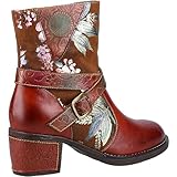 Floral Biker Boot Obermaterial aus bedrucktem Leder Blockabsatz Schnallendetails.