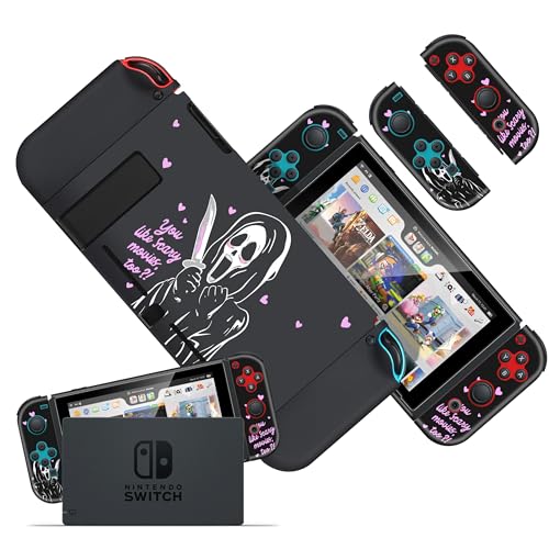 Oqplog Ghost Case for Nintendo Switch Themed Skeleton Skull Cool Design Character Fashion Scratch Resistant Cases Hard Shell Cover for Girls Kids Boys Men for Switch,Black