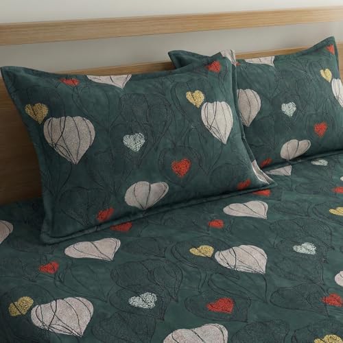 Image of Fashion String Microfibre Double Heart Corner Elastic Fitted Double Bedsheet (72x78 Inches) with 2 Pillow Covers