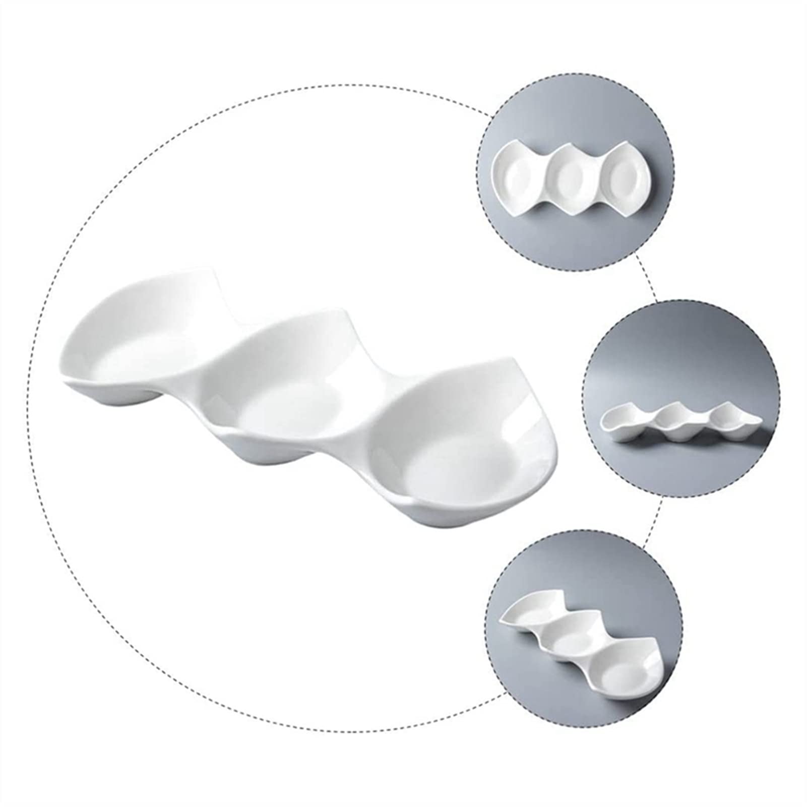 Cuenco de cerámica para ensaladas, plato para salsas, cuenco triple de doble punta, cuenco de cerámica para aperitivos, cuenco para platos de acompañamiento para restaurantes de hoteles, cuenco para