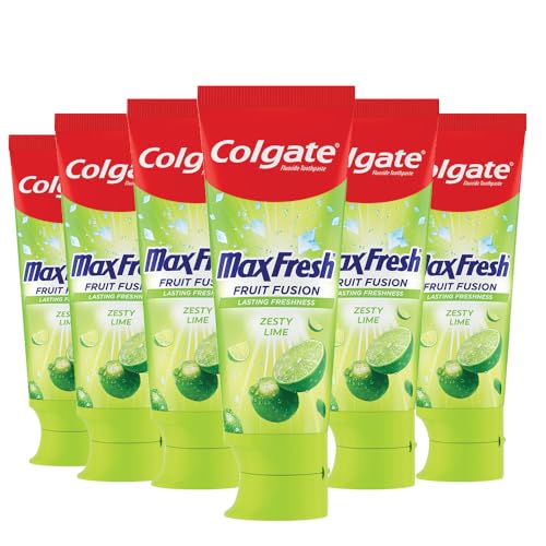 COLGATE - Dentifrice Max Fresh Fruit Fusion - Haleine Fraîche 10x plus Durable et Saveur Citron Vert Acidulé - Lot de 6 x 75ml