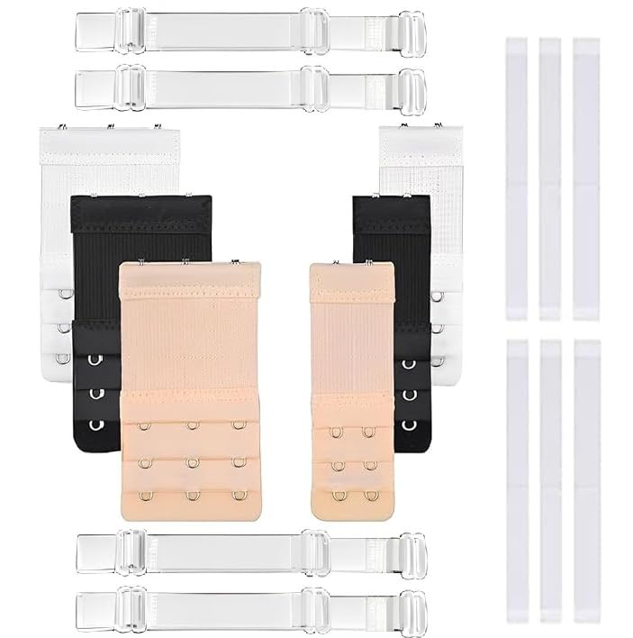 6 Pcs Women's Bra extenders 2 Hooks/3 Hooks and 2 pair Women's Transparent Bra Straps + 72 body tape-image-46