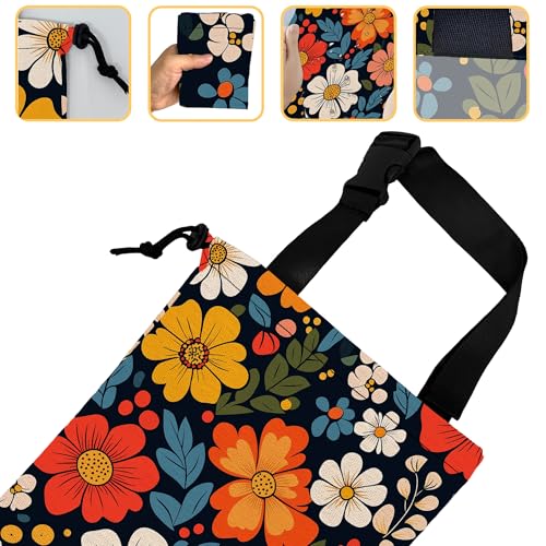 Image of Colorful Flowers Car Trash Bag, Hanging Drawstring Car Garbage Bag,Canvas Car Back Seat Organizer with Adjustable Buckle for Men and Women