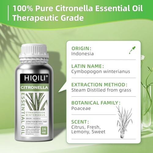 Image of HIQILI 16 Fl Oz Citronella Oil for Homemade Sprays, Add to Diffuser, 100% Pure and Natural Undiluted