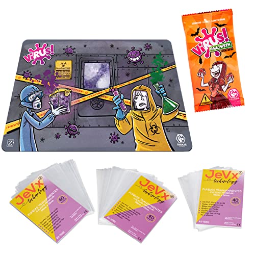 JEVX Tapete vírus expansão de Halloween - Tranjis Games 120 capas protetoras baratas versão espanhol conjunto de mesa para a família, amigos, crianças, adultos, baralho multicolorido