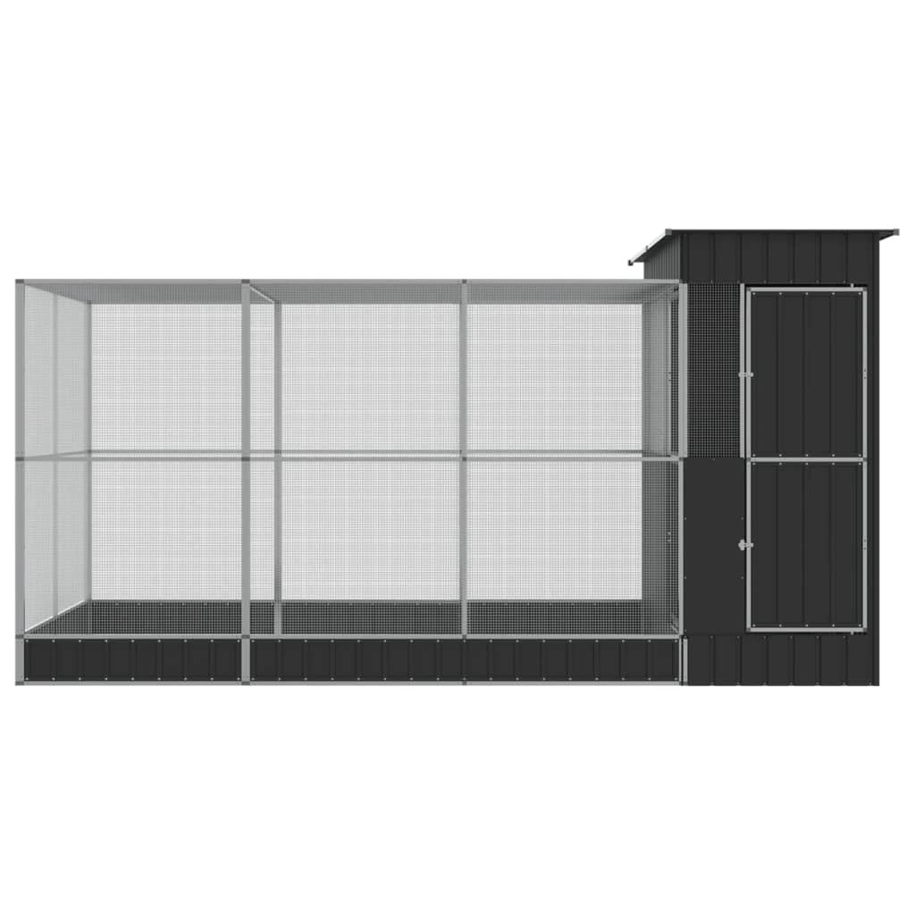 Hommdiy Voliere mit Erweiterung,Silbern Stahl, Vogelkäfig mit abschließbarer Flügeltür, Vogelvoliere für Papageien Wellensittiche,Vogelbauer Vogelhaus416 x 203 x 216 cm