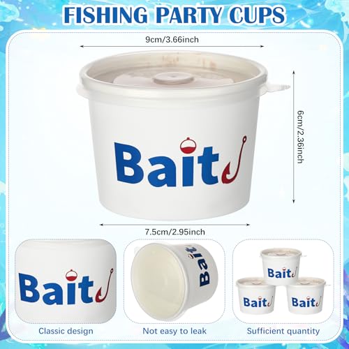 SiliFine 50 Pcs Fishing Party Favors 8/9 oz Bait Cups with Lids Disposable Bulk Plastic Bait Cups for Water Wine Coffee Cake Fishing Birthday Baby Shower Favors Decor (White,8 oz) - Thumbnail 2