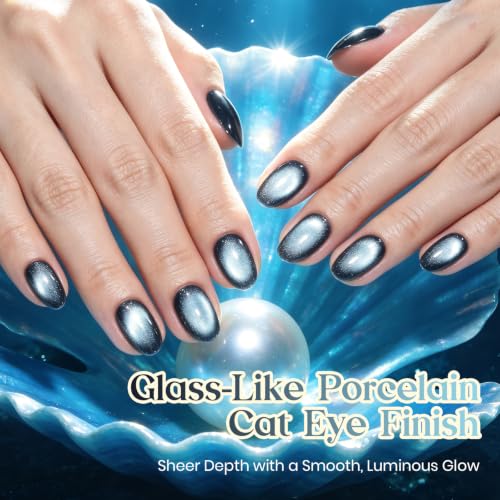 Image of Beetles Blue Gray Glass Cat Eye Gel Nail Polish, 15ML Ocean Ash Gel