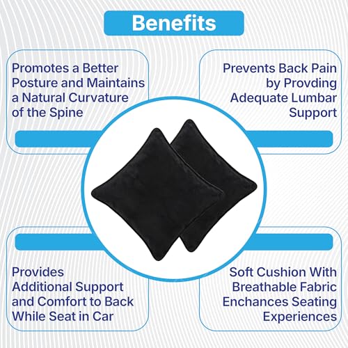 Image of Kingsway Car Accessories Seat Cushion Pillow, Universal Use for Long Drive Travel Comfort, Memory Foam Car Cushion in Black, Super Soft and Super Comfort Design Backrest Pillow for Car, Pack of 2