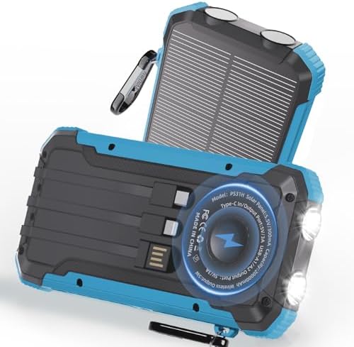 Solar Charger Power Bank 20,000mAh Portable Wireless Charger, Fast Charging External Battery Bank with 6 Outputs for Cell Phones, Portable Solar Panel with Dual Flashlight for Camping