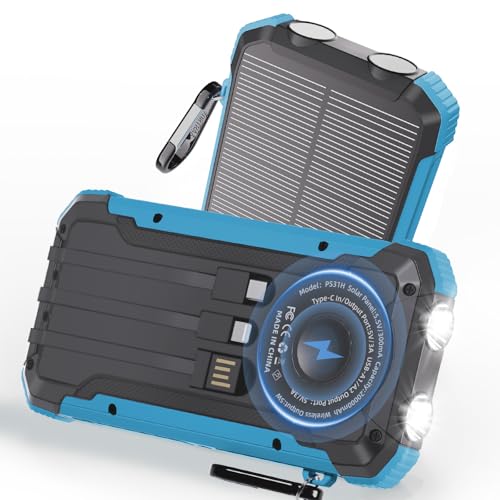 Luvknit Solar Charger Power Bank 20,000mAh, Portable Wireless Charger, Fast Charging External Battery Bank with 6 Outputs for Cell Phones, Portable Solar Panel with Dual Flashlight for Camping