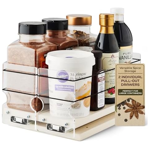 Vertical Spice - Large Pullout Sliding Spice Rack Organizer - 2 Individual 1 Tier Drawers - Premium Rolling Seasoning Holder/Caddy for Hidden Pantry Storage - Made in USA (6.9''W x 5.0" H x 10.6''D) Cover
