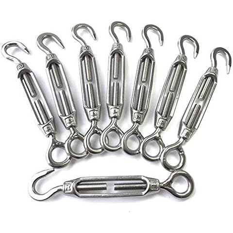 HEVERP 8PCS Stainless Steel M4 Hook and Eye Turnbuckle, Shade Sail Hardware, Light Duty Wire Rope Tension,Antirust,O to C Turnbuckles Cover