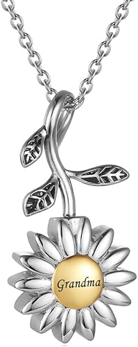 Gisunye Joyería de cremación de girasol para cenizas para mujer, recuerdo de acero inoxidable, colgante conmemorativo de urna de cremación para