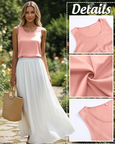 Image of 4 Pack Women's Lightweight Satin Tank Tops Silk Camisole Soft Sleeveless Layering Cami Scoop Neck Undershirt