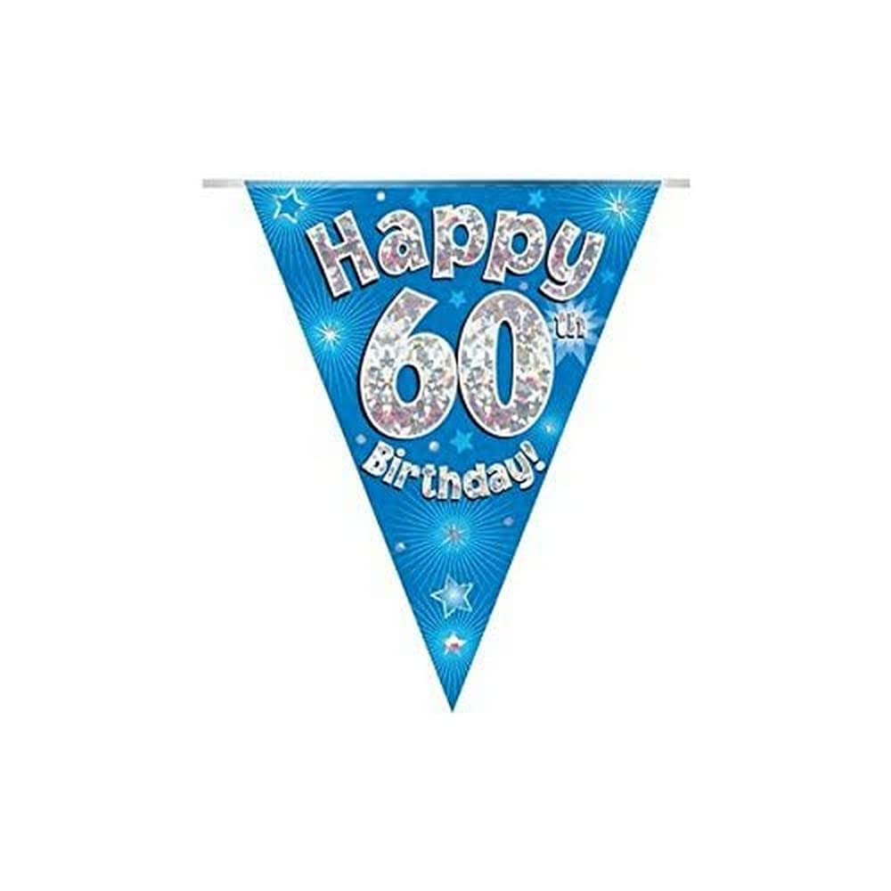 Unique Party Festone 60° Compleanno Blu Brillante – 2,7 Metri Di Lunghezza, Decorazione Laminata Con Anelli Scintillanti, Ideale Per Feste Uomo - 2