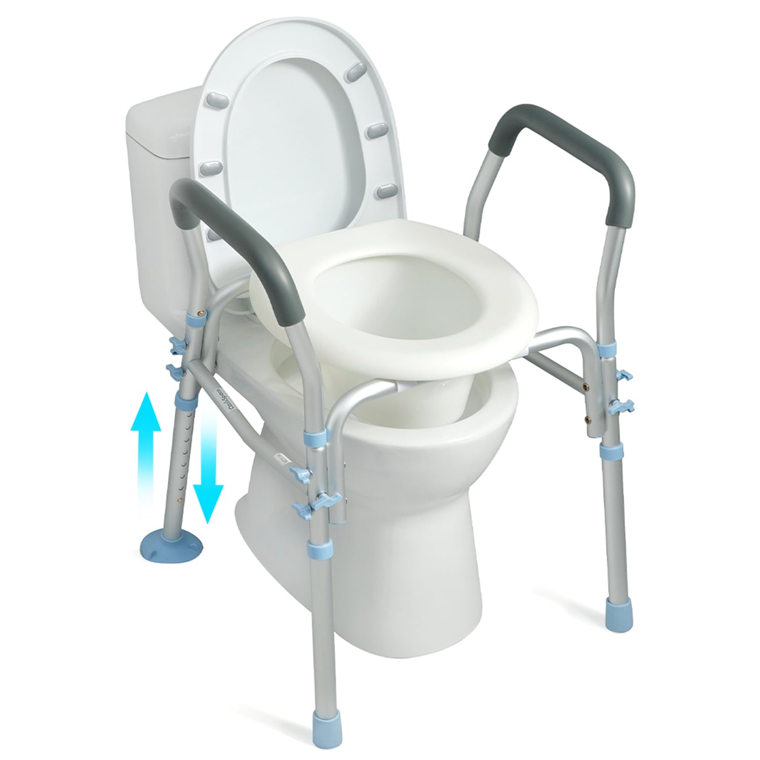 OasisSpace Stand Alone Raised Toilet Seat 300lbs - Medical Raised Commode toilet with splash guard and Safety Frame, Height Adjustable Legs, Bathroom Assist Frame for Elderly, Handicap, Disabled