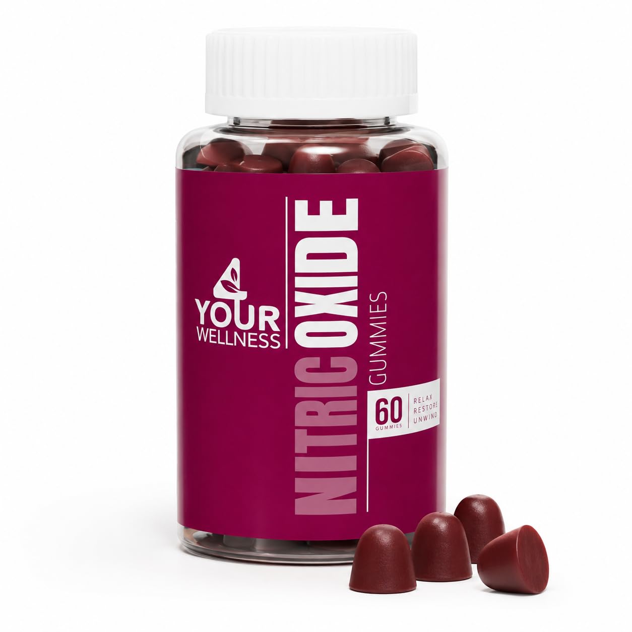 4 Your Wellness Suplemento de Óxido Nítrico em Gomas com Beterraba e Extrato de Semente de Uva, 60 gomas