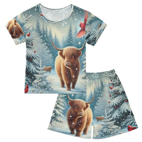 Highland Cow Birds Winter Pajama Set Short Sleeve Nightwear Soft Clothes Set Summer Pajamas Cotton 5Y