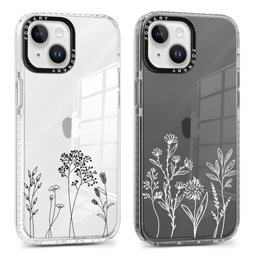 2 pezzi Trasparente Cover per Apple iPhone 13 6.1 Custodia Aesthetic Fiori Floral Motive Design Ultra Sottile Morbido Antiurto AntiGraffio Protezione Phone Case Fiore12 silicone
