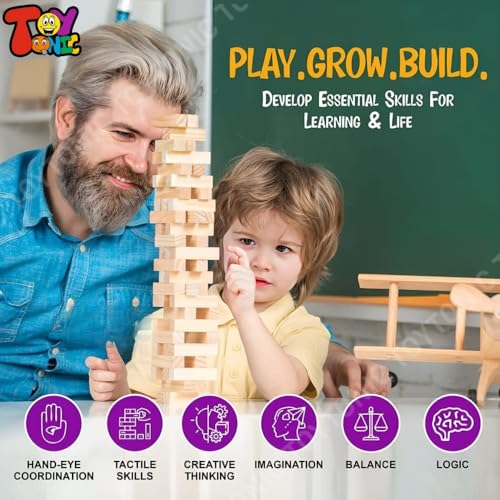 Image of TOYTONIC Tumbling Tower Wooden Game - Stacking Puzzle Blocks for Kids, Adults & Families - Indoor Party Game & Brain Teaser - Fun Balancing Toy for Boys & Girls of All Ages