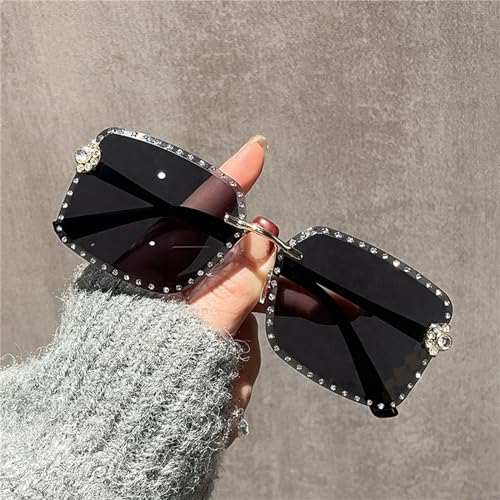 willochra Rectangle Crystal Rhinestone Sunglasses for Women Sparkling Rimless Female Trendy bling Diamond Sunglsses2