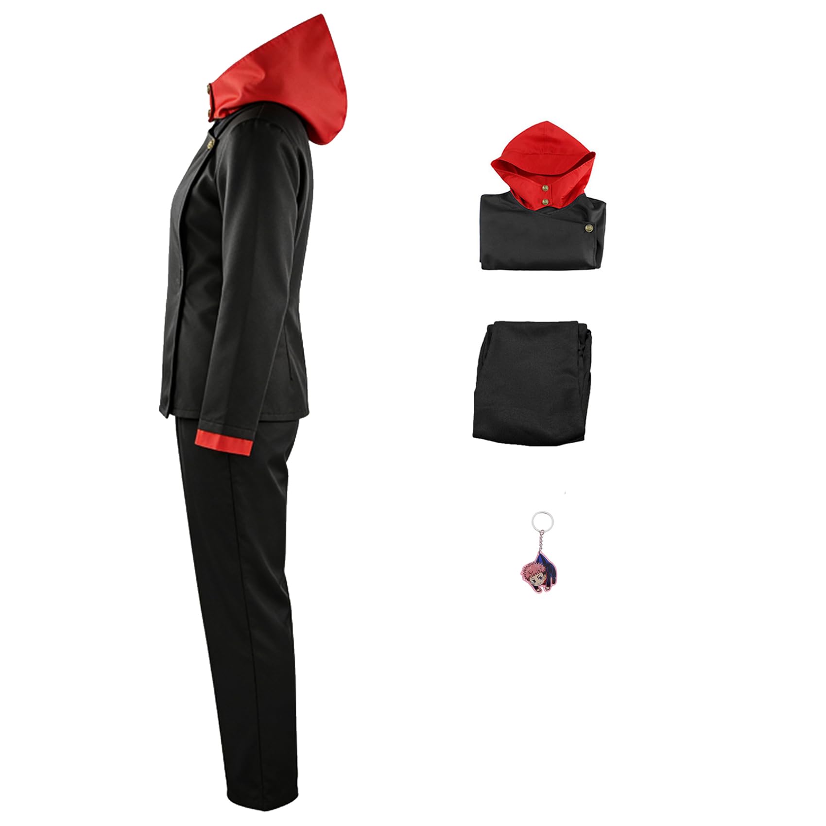 FAZA Yuuji Itadori Cosplay Costume For Men Anime Costume Black School Uniform Tops Pants Outfits(Black,-3X-Large-)