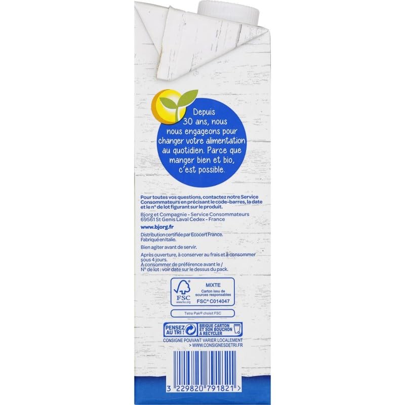 Boisson végétale amande cappuccino bio Bjorg 1L - Alternative lactose, vegan et bio pour vos boissons chaudes - 1000g - Lot De 3 - Vendu Par Lot