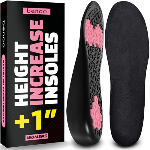 benoo Height Increase Insoles for Women (+1 inch) Instant Height Booster Insoles, Trim to Fit, Comfortable, Shoe Heel Lift (Womens 9.5-11), Black