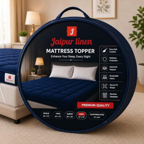Image of 1200 GSM Mattress Topper | King Size 72 x 78 Inch | Soft Microfiber Filling | Breathable Comfort | Dark Blue