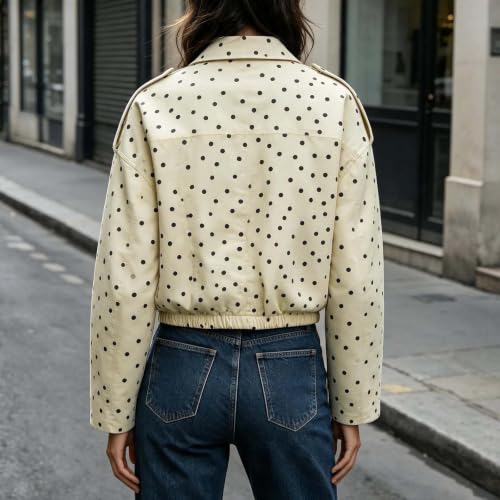 Women Cropped Casual Jacket Polka Dot Zip Up Lightweight Fall Outerwear - image 8