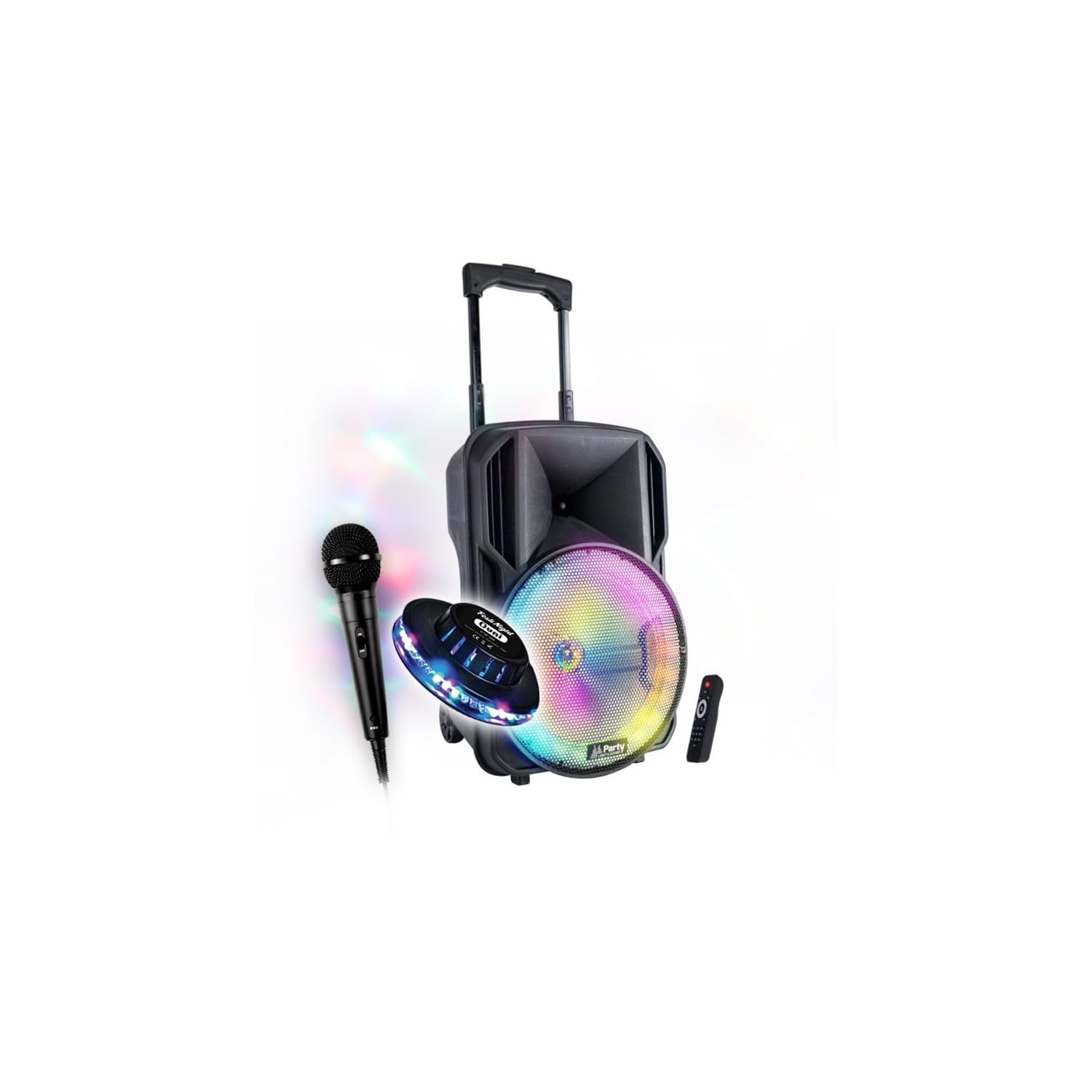 Enceinte Sono DJ PARTY10-RGB 10'' 400W avec USB, Micro SD, Bluetooth, Radio FM, Micro & TELECOMMANDE, OVNI, Karaokés, Fêtes