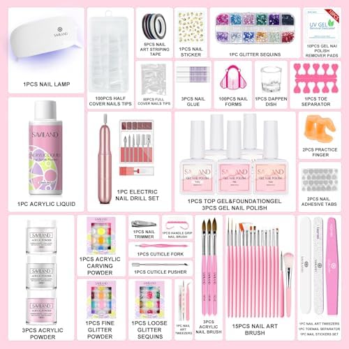 SAVILAND Acrylic Nail Kit Full Set for Beginners: with Nail Drill U V Lamp