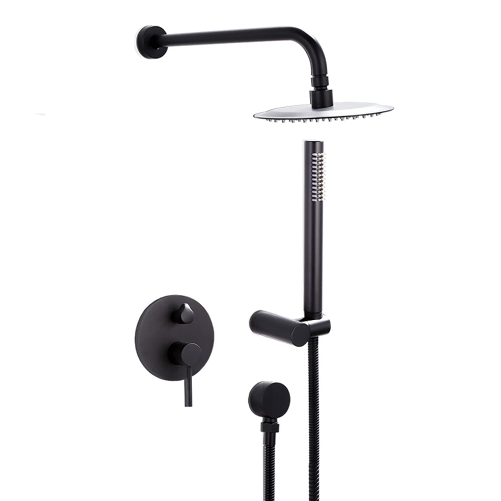 Mitigeur de douche noir à poignée unique et tête de douche effet pluie
