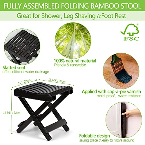 image for ETECHMART 12 Inch Folding Bamboo Step Stool for Shower, Leg Shaving an