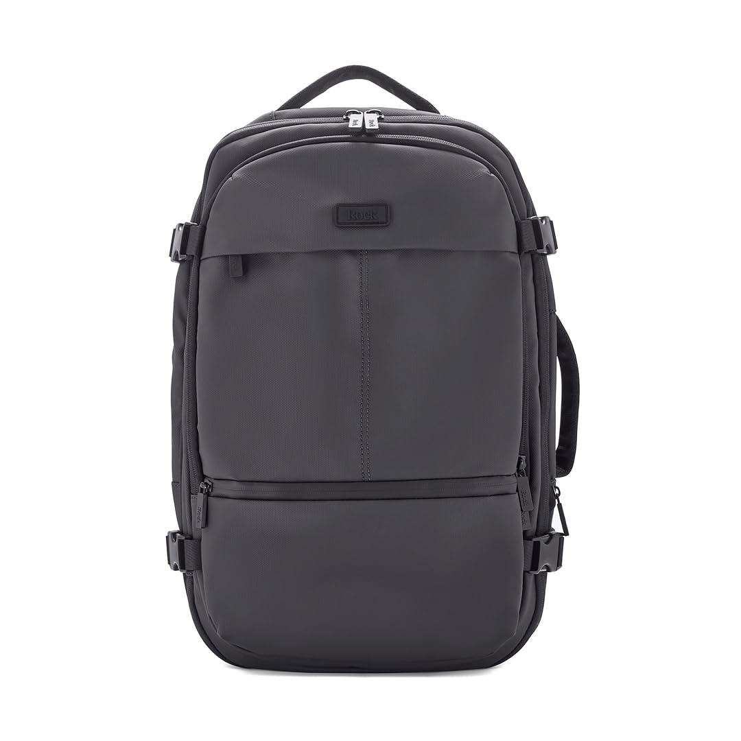 Rock Unisex Black Belgravia Expandable Backpack In - Laptop Compartment – Usb Charging Port, Trolley Strap & Cabin Bag Compliant – 49 X31x20/25 Cm 30L Capacity