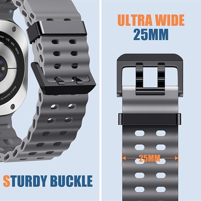 Image of CERLINK Ocean Silicone Sport Bands For Samsung Galaxy Watch Ultra 47MM Band, Adjustable Breathable Soft Waterproof Strap For Galaxy Watch 7 Ultra