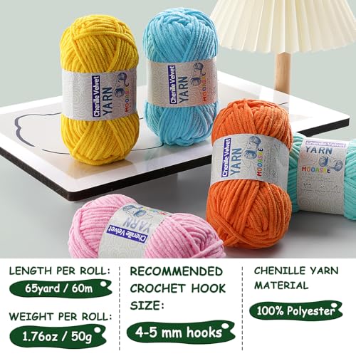 Image of 2 Pac Chenille Yarn for Crocheting - Blanket Yarn for Crocheting - Fluffy Yarn for Crochet, Baby Yarn for Crocheting Soft Blankets Weight Per Roll 50g /1.76oz, Length 60m /65yard (Light Purple)