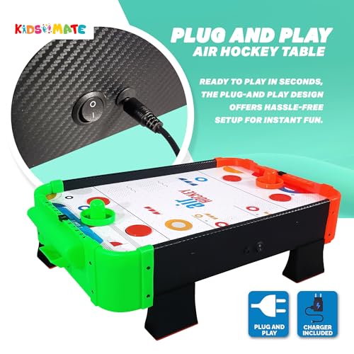 Image of Kidsmate Air Hockey Game for Kids | Electric Powered Tabletop Board Game with 2 Strikers & 4 Pucks | 60 CM Medium Size Ice Hockey Indoor Sports Family Game for Boys & Girs for 5Yr and Up - Multicolor