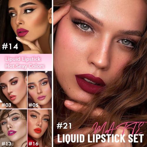 Image of evpct 16Pcs Matte Liquid Lipsticks, Mauve Plum Purple Marron Orange Wine Red Pink Lipsticks Set, Long Lasting Waterproof Lip Gloss Highly Pigmented Lipstick Makeup 24hr Original Smudge Proof labial