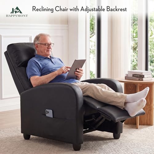 Image of Massage Recliner Chair, Recliner Sofa Fabric for Adults, Recliners Home Theater Seating with Lumbar Support, Reclining Sofa Chair for Living Room, Ink